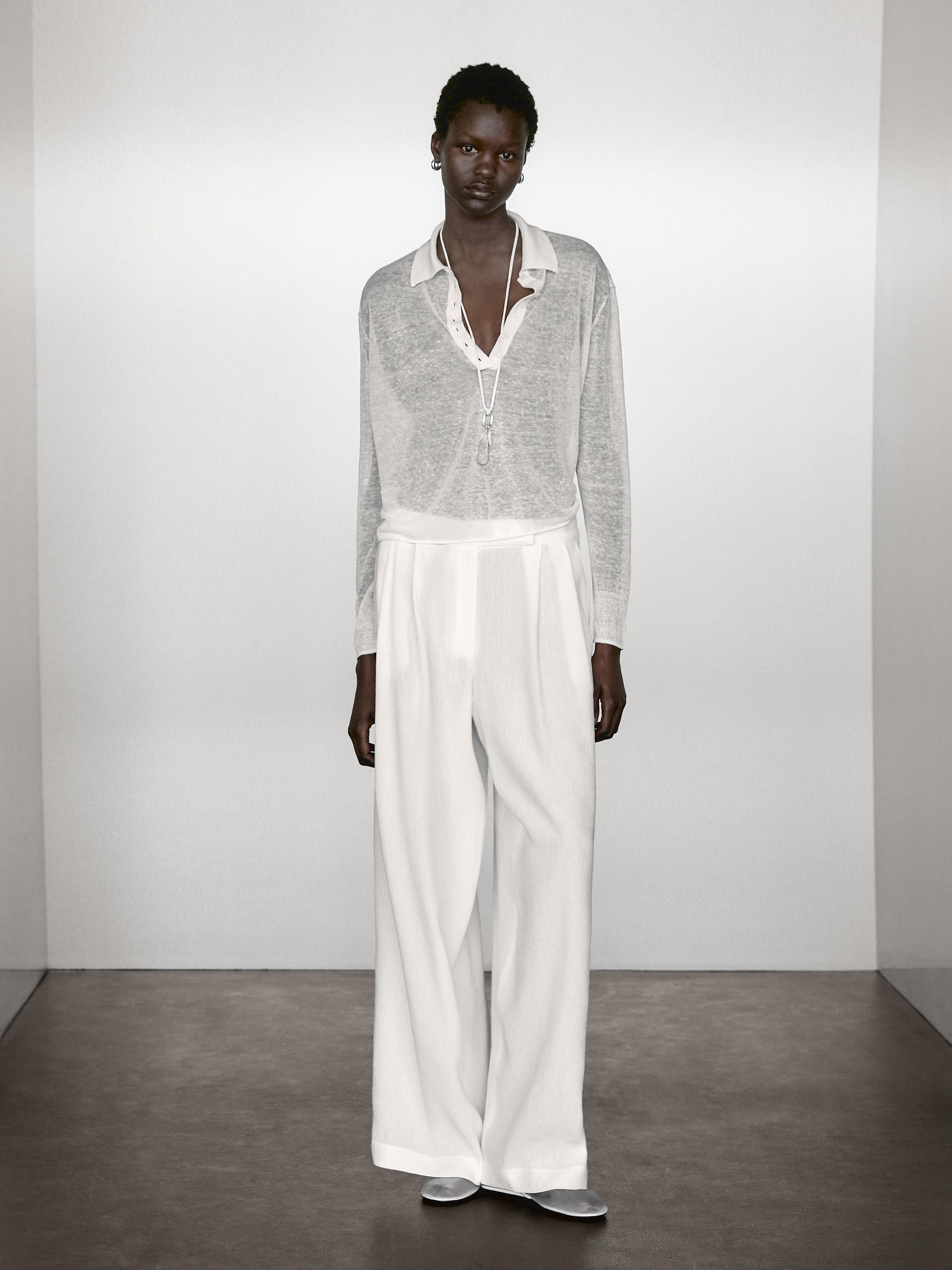 Pull en maille semi-transparente et lin mélangé